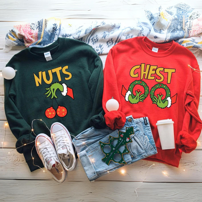 Chest Nuts Couples Matching Sweatshirts | Funny Christmas Party Sweaters | Holiday His and Hers Gift