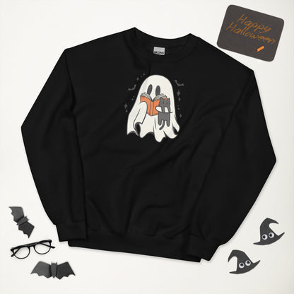 Retro Ghost Reading Sweatshirt | Halloween Teacher Gift