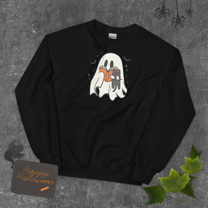 Retro Ghost Reading Sweatshirt | Halloween Teacher Gift