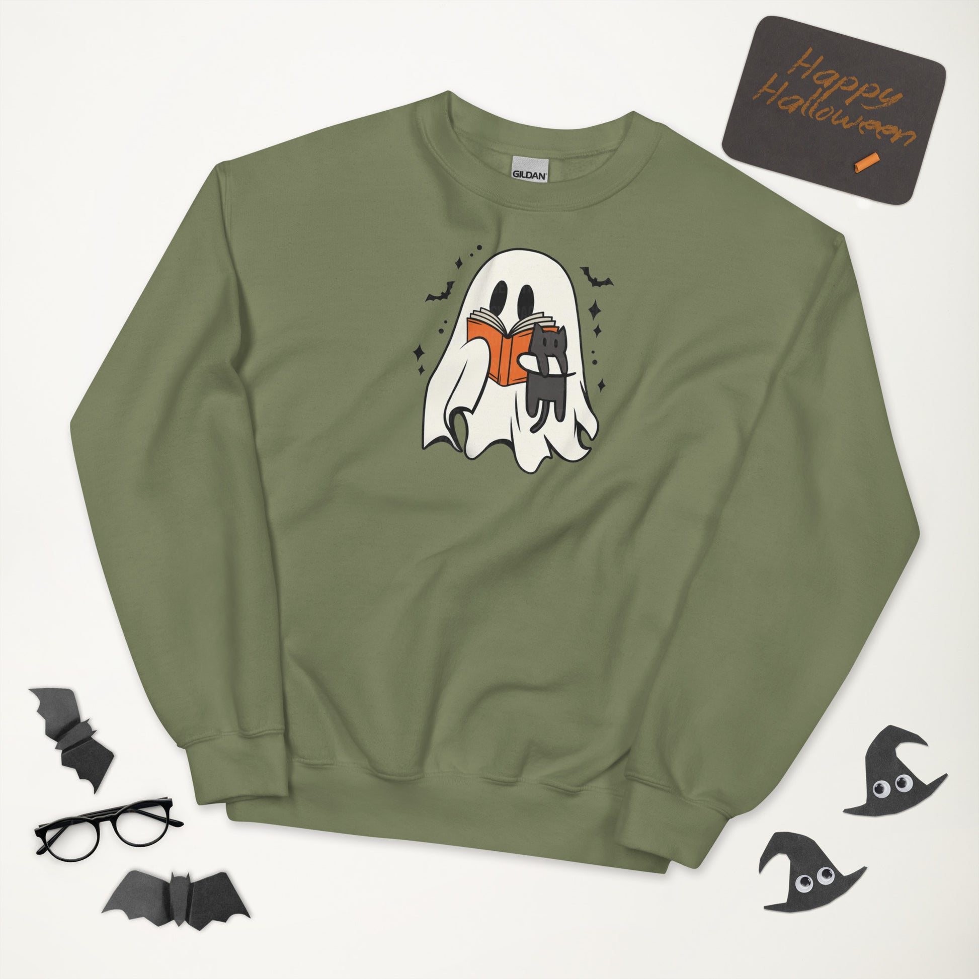 Retro Ghost Reading Sweatshirt | Halloween Teacher Gift