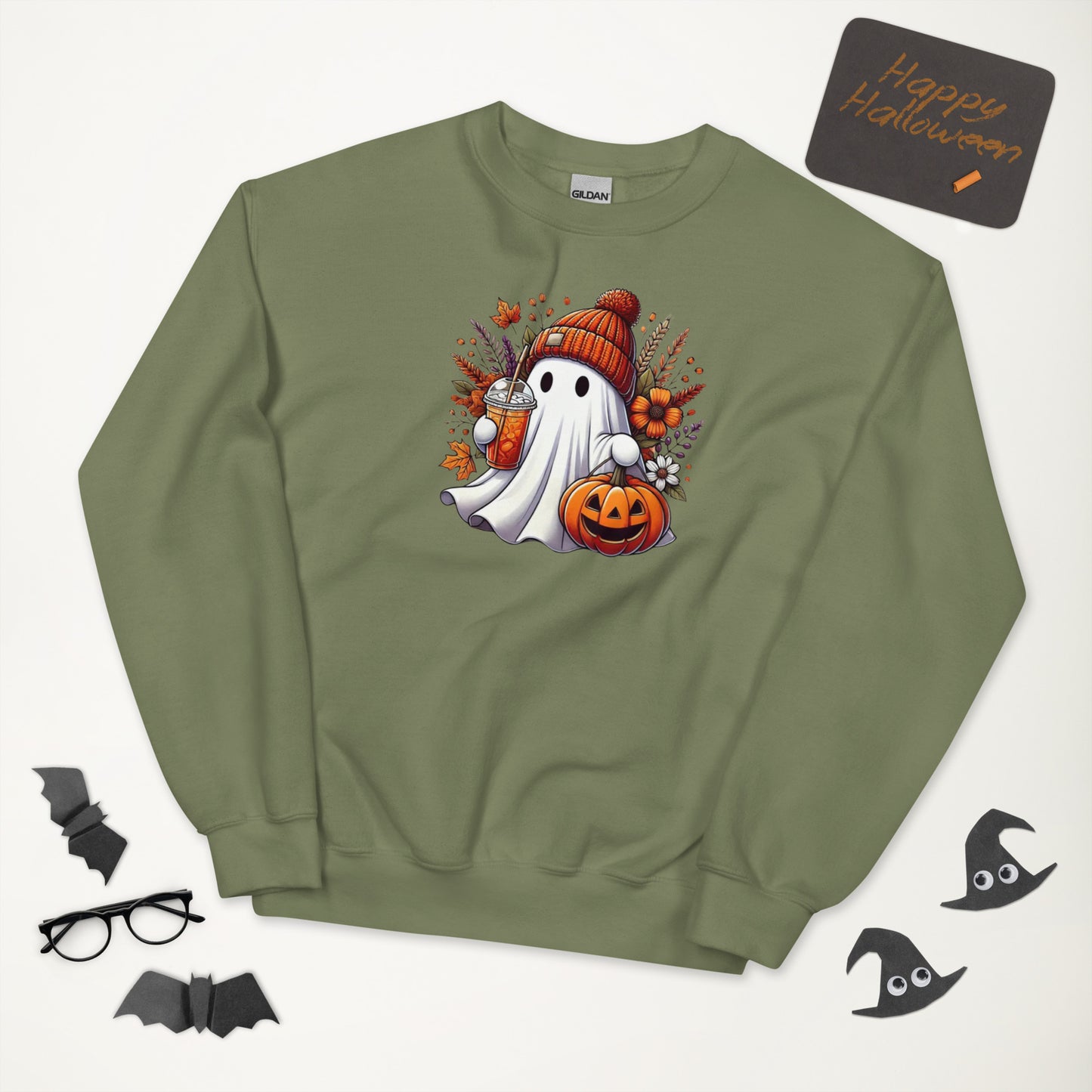 Little Ghost Iced Coffee Sweatshirt Cute Halloween Pullover