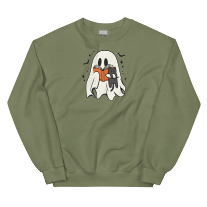 Retro Ghost Reading Sweatshirt | Halloween Teacher Gift