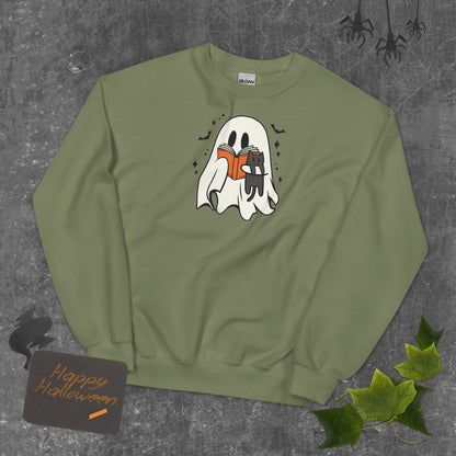 Retro Ghost Reading Sweatshirt | Halloween Teacher Gift