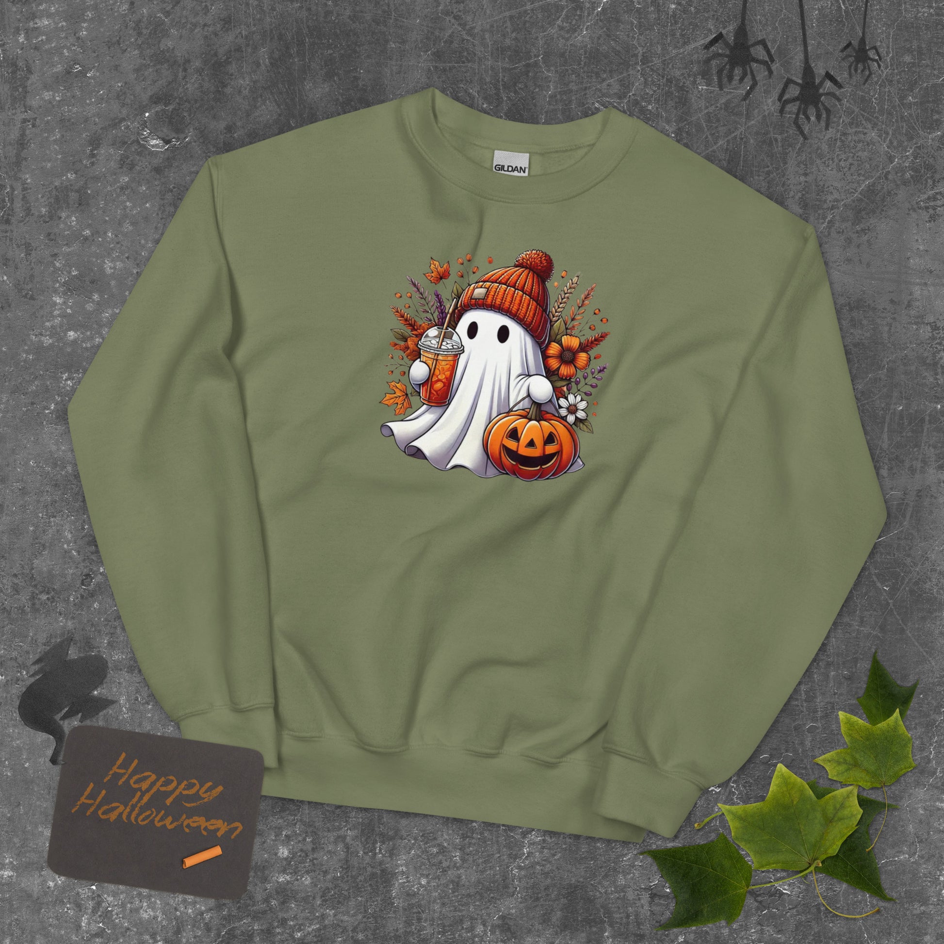 Little Ghost Iced Coffee Sweatshirt Cute Halloween Pullover